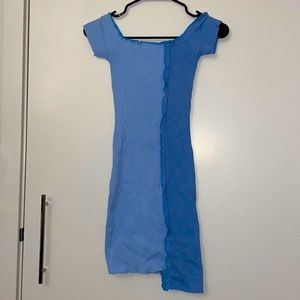 Off shoulder two tone blue mini dress